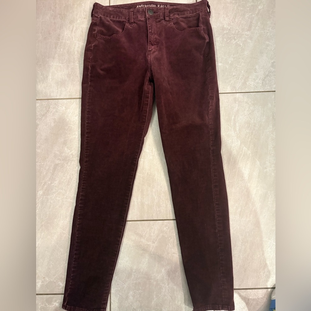 American Eagle Wine Red Corduroy Jeggings - Picture 2 of 9